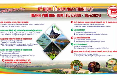 Các hoạt động chào mừng kỉ niệm 15 năm Ngày thành lập thành phố Kon Tum (10/4/2009-10/4/2024)